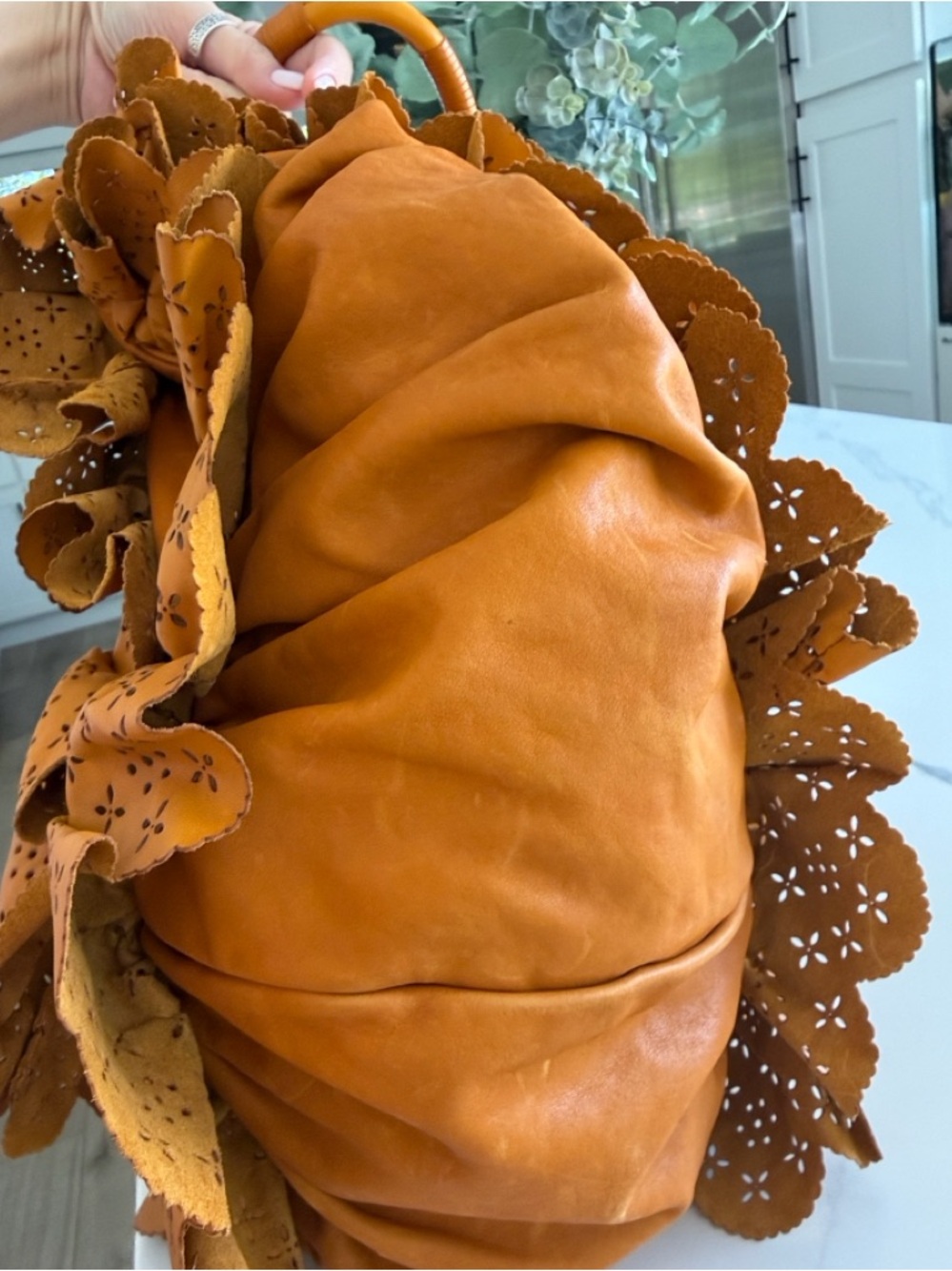Dior leather Orange Floral Cutout Hobo Bag - Picture 12 of 12